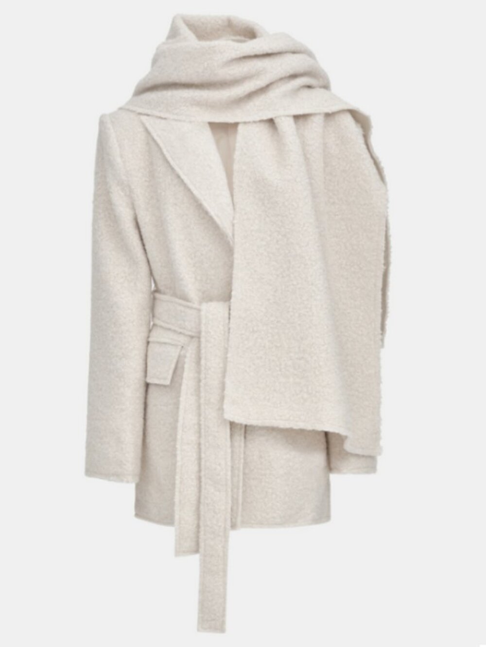 Source Unknown Oversized Shawl Collar Boucle Blazer Ivory One Size